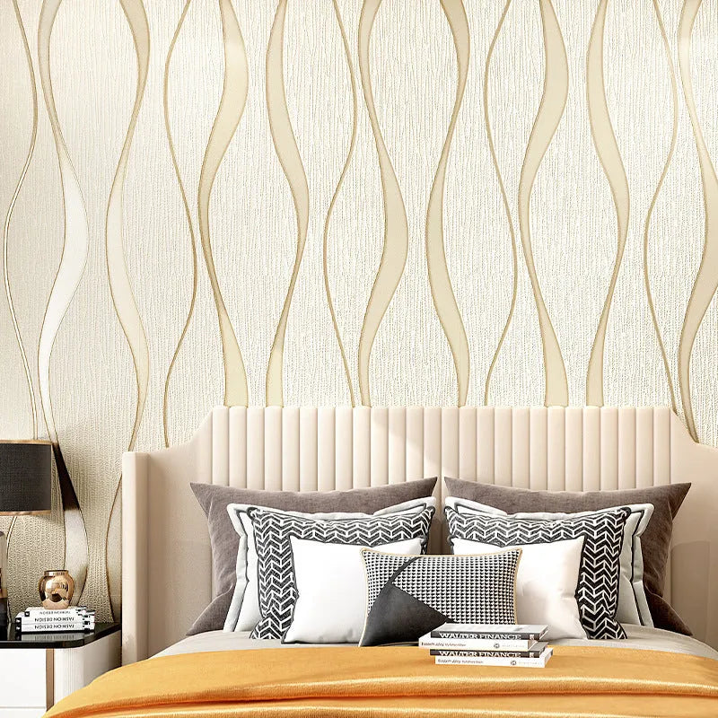 Curve Stripe textured 3D wallpaper roll with thick deerskin velvet surface in dark brown.