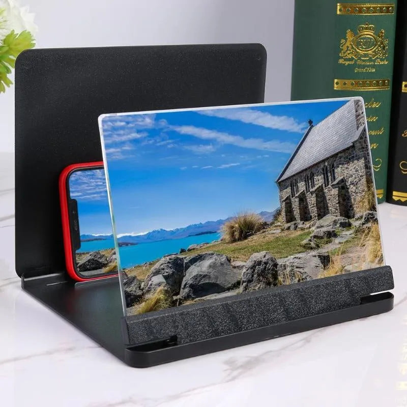 9 inch phone screen amplifier with plexiglass lens, fiberboard frame and phone holder in white or black