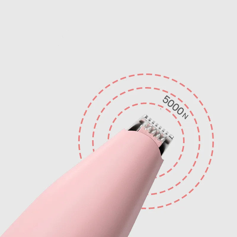 Charging dog cat foot hair trimmer in pink with USB cable for pet paw grooming
