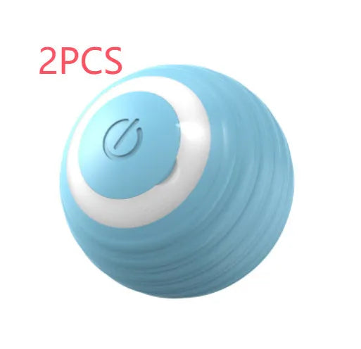 Blue rechargeable automatic bouncing ball smart toy for indoor cats on a floor.