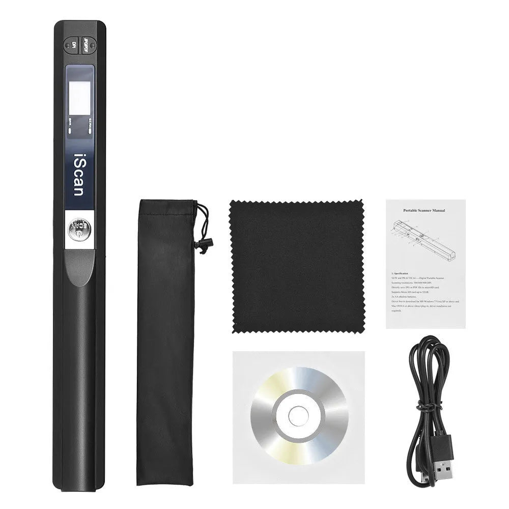 A handheld barcode scanner in plastic construction shown in five colour options: black, blue, green, red, and silver.