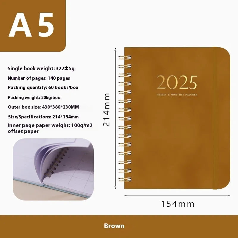 A5 size PU leather notebook with metal coil binding in a choice of solid colours.