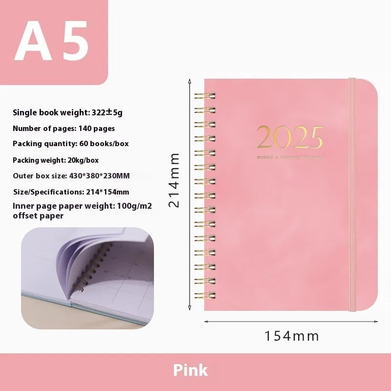 A5 size PU leather notebook with metal coil binding in a choice of solid colours.