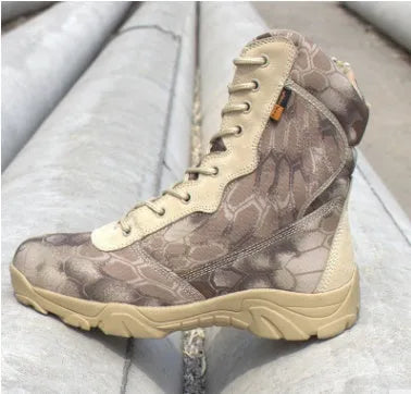 Waterproof nylon camouflage boots in green mango pattern for outdoor hiking