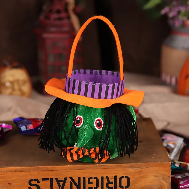 Halloween candy bag with pumpkin design measuring 16cm by 16cm
