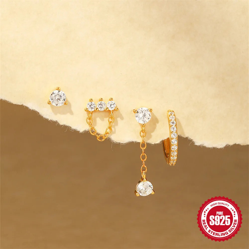 Sterling silver geometric clover petal earrings with electroplated gold finish for women