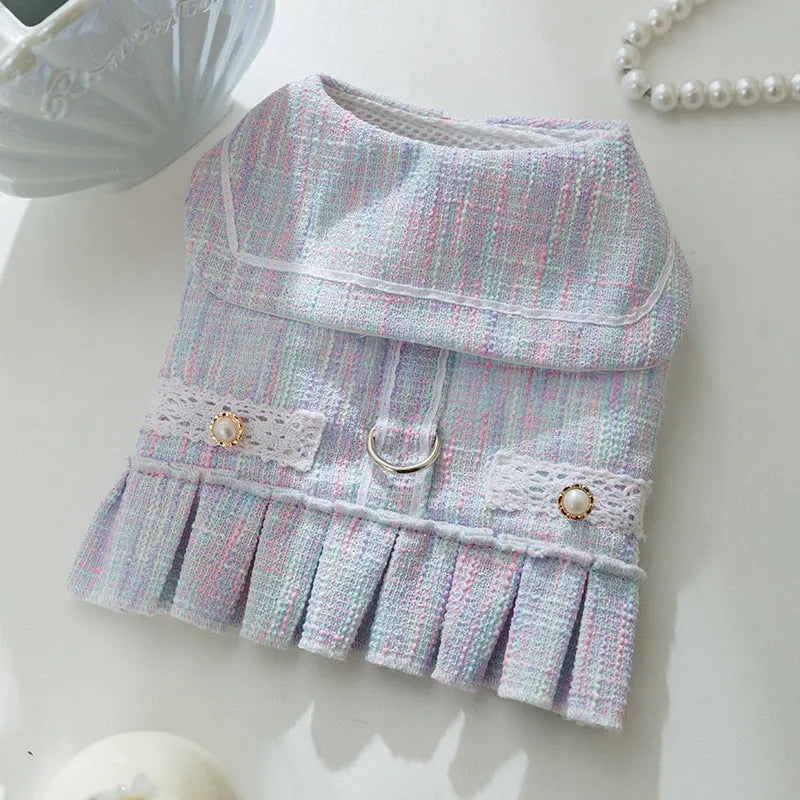 A pink V-neck sweater for a small dog or cat, shown alongside a purple colour option.