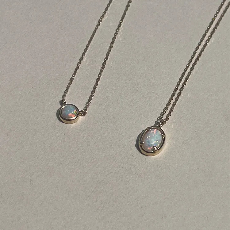 S925 silver geometric pendant necklace with jelly opal centrepiece