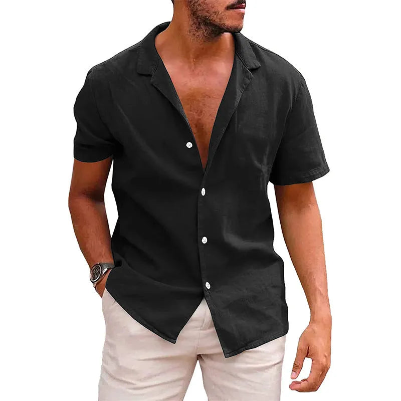 Men's short sleeve button down shirt in linenCotton, solid colour, loose fit, available in multiple colours