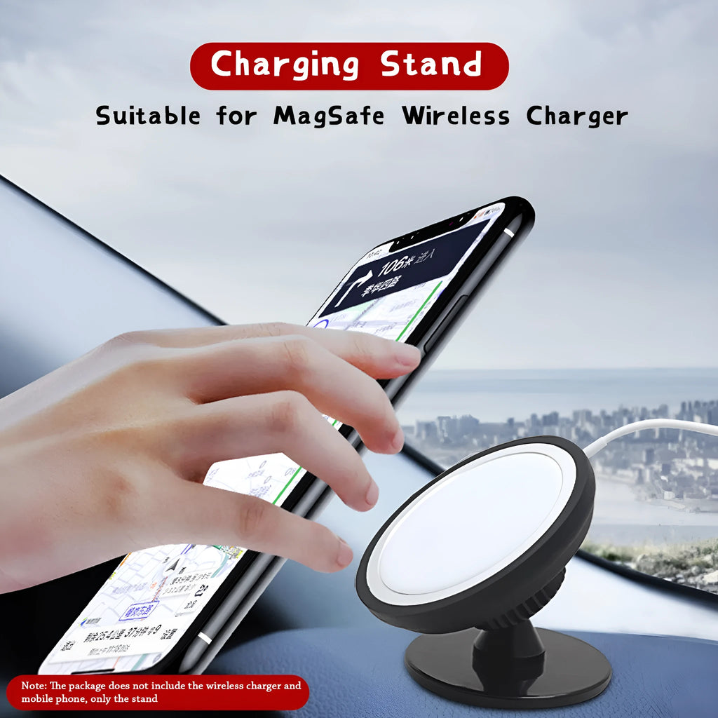 Black plastic car magnetic mobile phone holder with snap-in mount for air vent or dashboard use