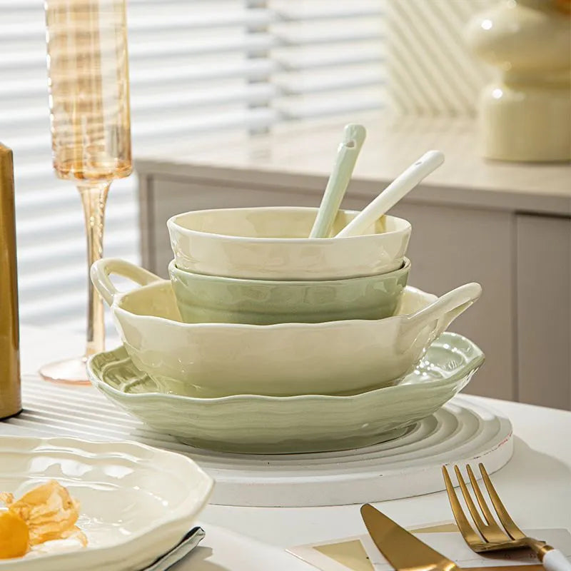 7-piece solid colour ceramic tableware set with modern simplicity design