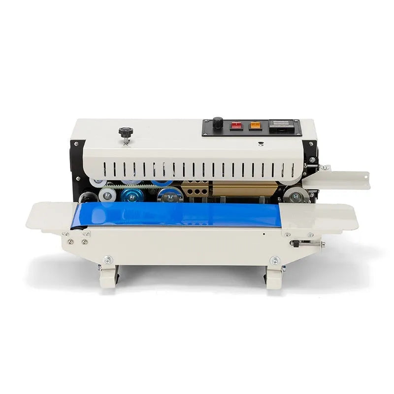 Mini desktop steel seal sealing machine with date printing function on a countertop.