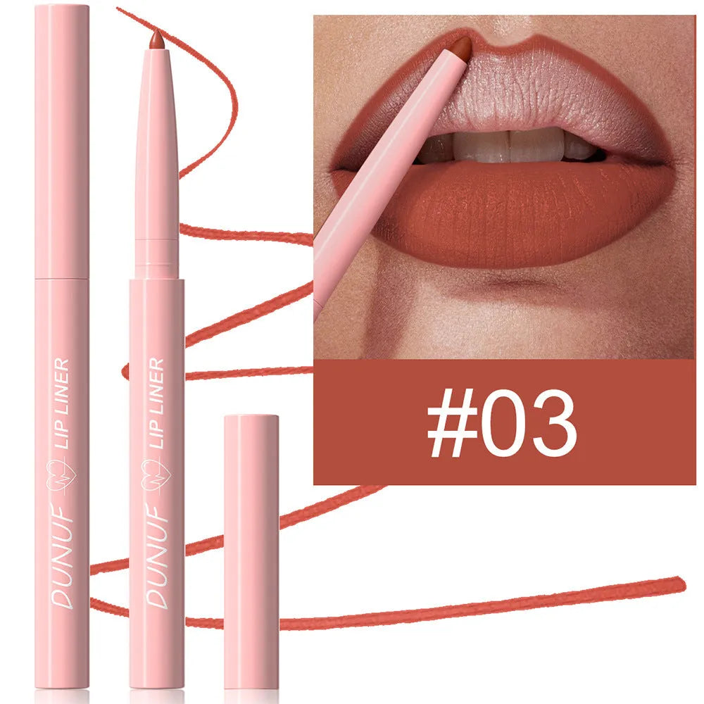 Set of twelve velvet matte lip liner pencils in different colours numbered 01 to 12