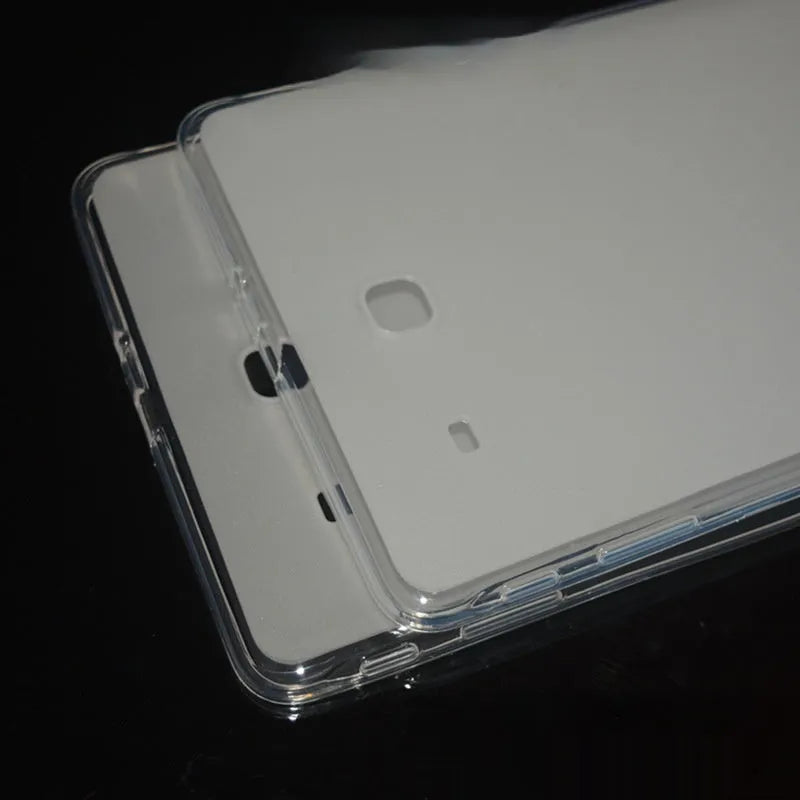 Clear transparent white ultra-thin silicone tablet protective case shown from the side.