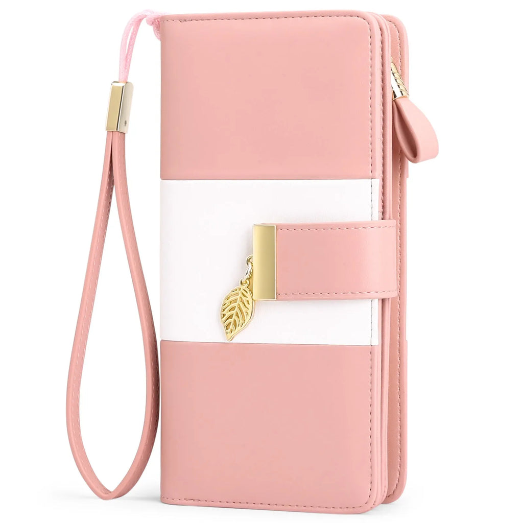 Midnight black PU leather anti-theft clutch bag with zip open, showing fold-out wallet section and microfiber lining.