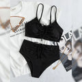 Black women's bikini swimsuit with sling split and high waist shorts