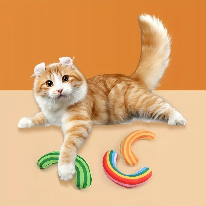 Striped pattern cat pillow toy with noise feature and built-in catnip measuring 23cm