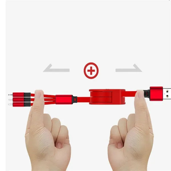 3 in 1 telescopic charging cable with TPE cable and titanium alloy connectors in multiple colours