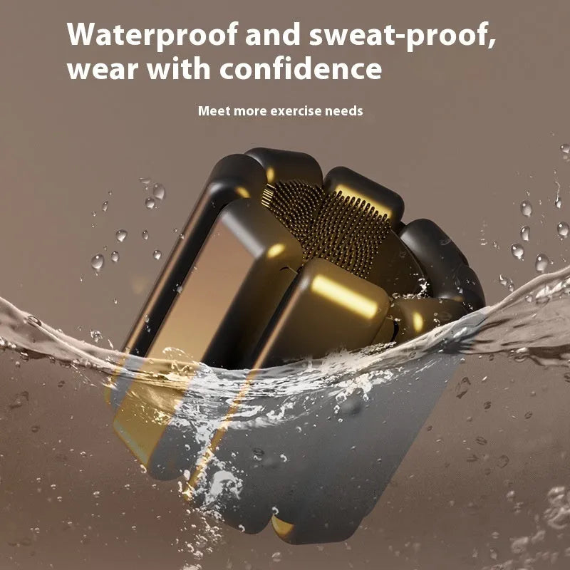 Close-up of a grey detachable weighted fitness bracelet with Velcro strap on a wrist.