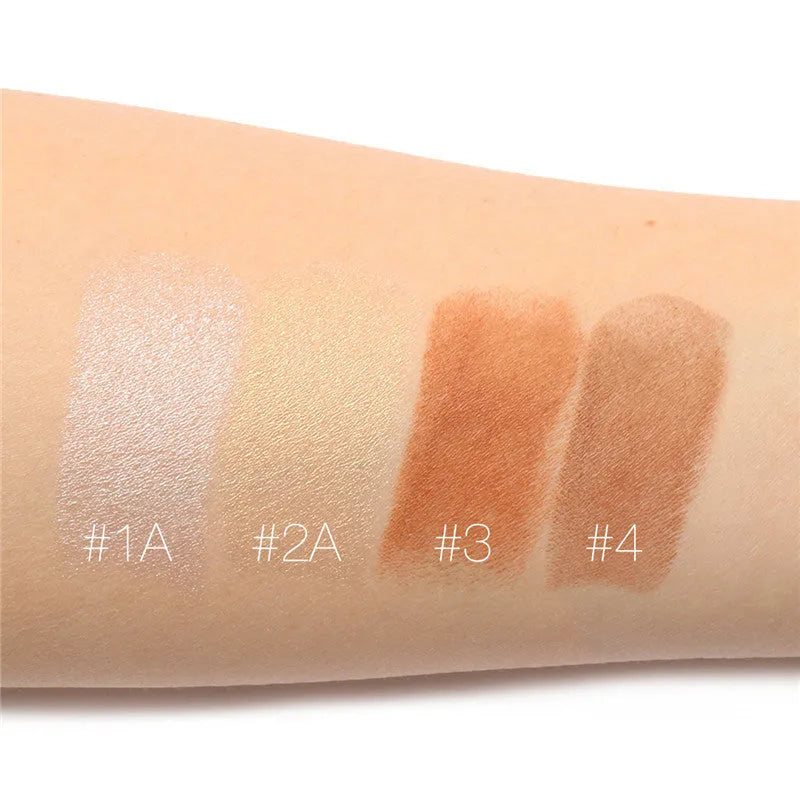 Face contour highlighter cosmetic product showing four shade options labelled A, B, C, and D