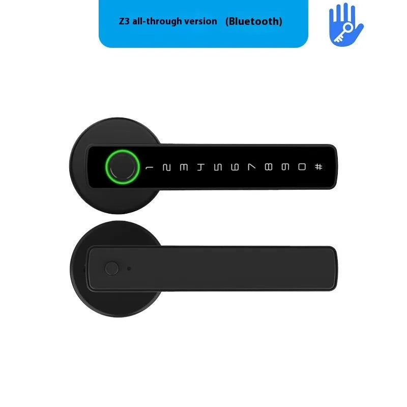 Black spherical handle smart door lock with fingerprint scanner and keyhole for wooden doors