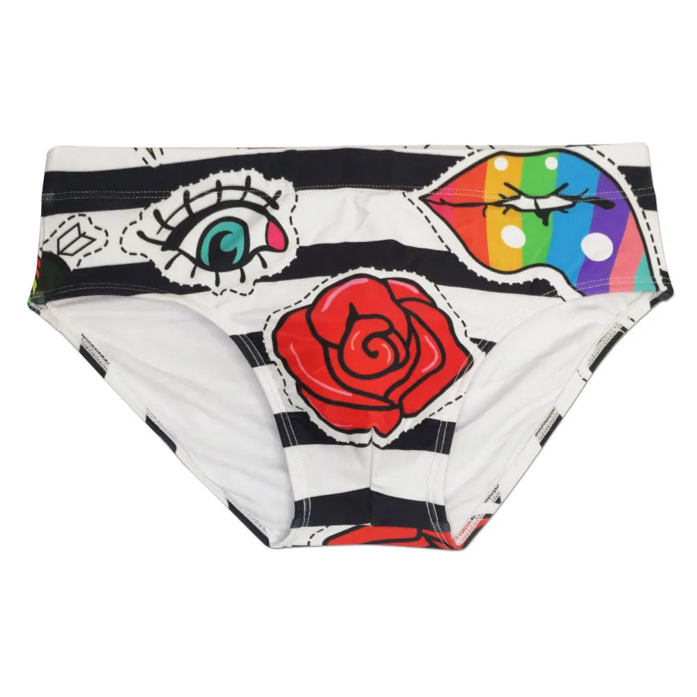 Men's striped rose tight underwear briefs with nylon and polyester construction