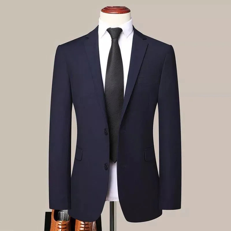 Men's Korean slim fit three-piece business suit set in black colour with tie