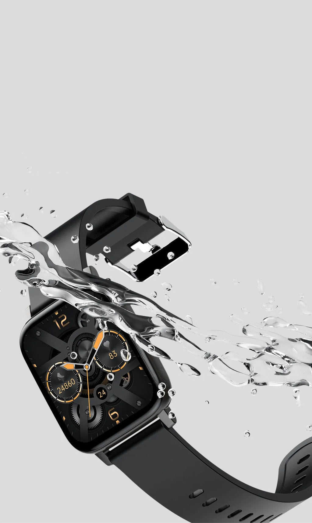 H80 smartwatch in black on a wrist, showing a heart rate graph on its 1.69-inch spherical glass screen.