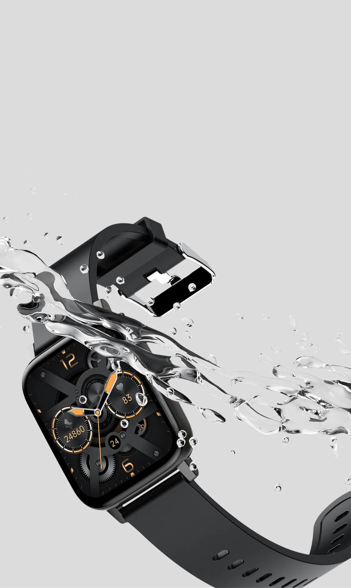 H80 smartwatch in black on a wrist, showing a heart rate graph on its 1.69-inch spherical glass screen.