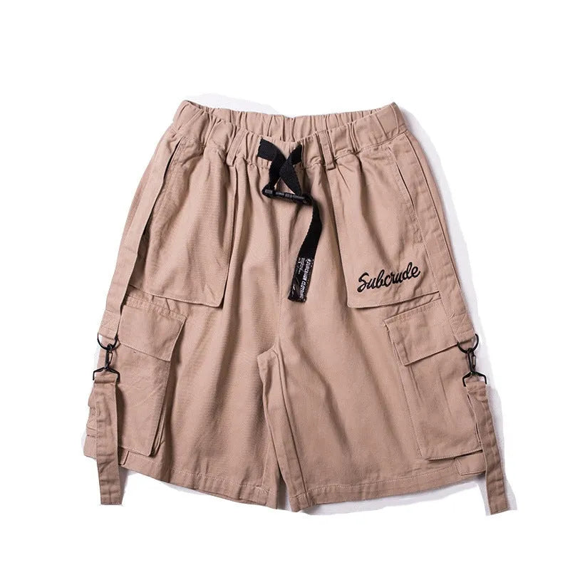 Hip hop men's cotton shorts in black, green, or khaki, sizes L to XXL, casual streetwear style
