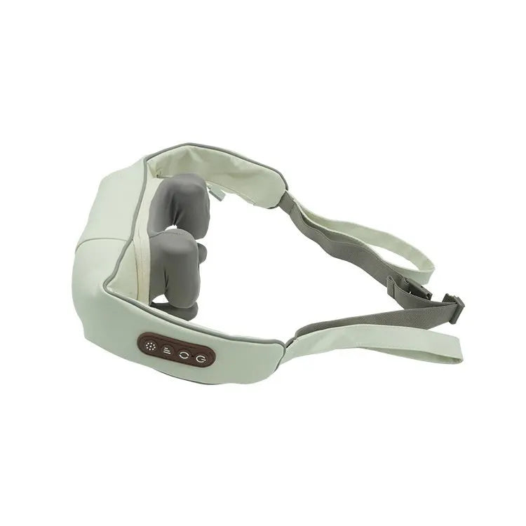 Blue foldable electric neck and back massager showing rechargeable design