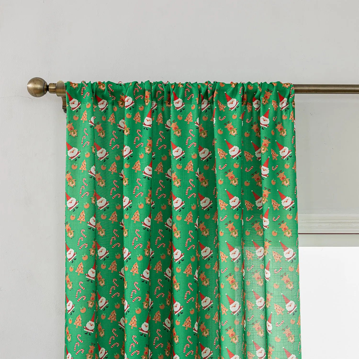 Green Christmas curtain with printed snowman angel cartoon pattern for living room decoration