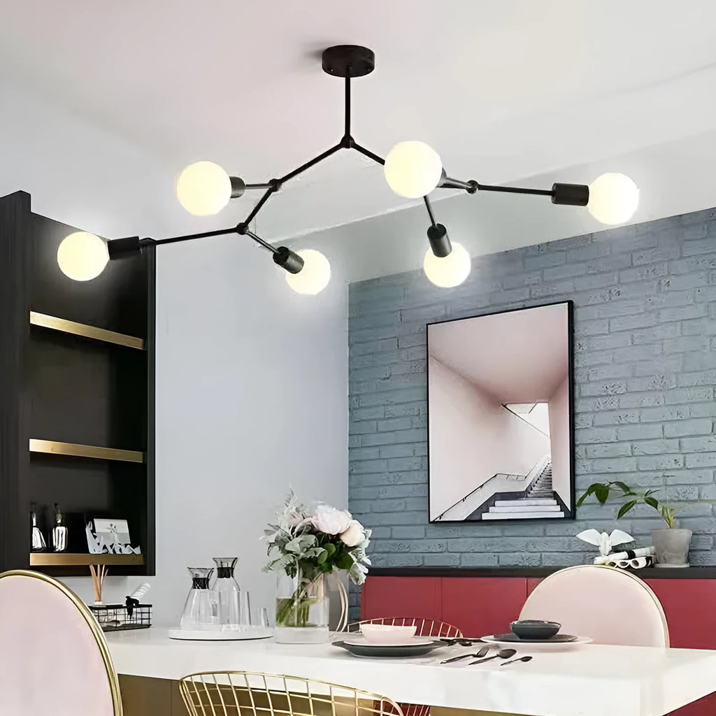 Iron Nordic-style chandelier ceiling lamp with multiple light heads, in black or white.