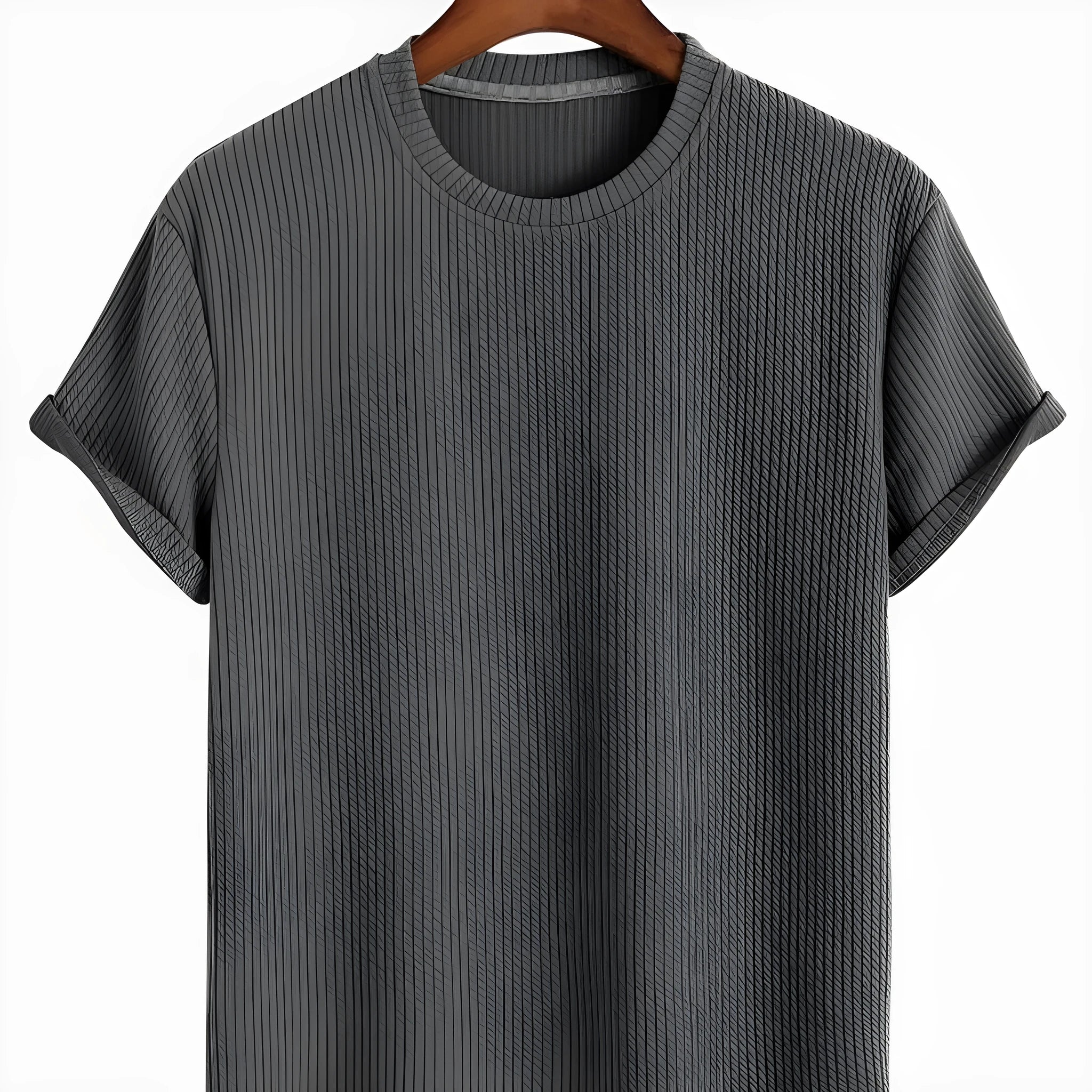 Men's solid colour loose round neck T-shirt in chemical fibre blend, available in black and other colours, sizes S to XL