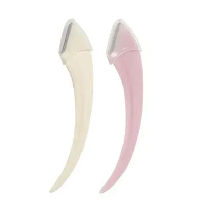 Curved moon eyebrow trimming knife with comb in white, pink, or green colours