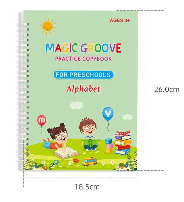 English children's groove magic handwriting practice copybook set with pen and refills.
