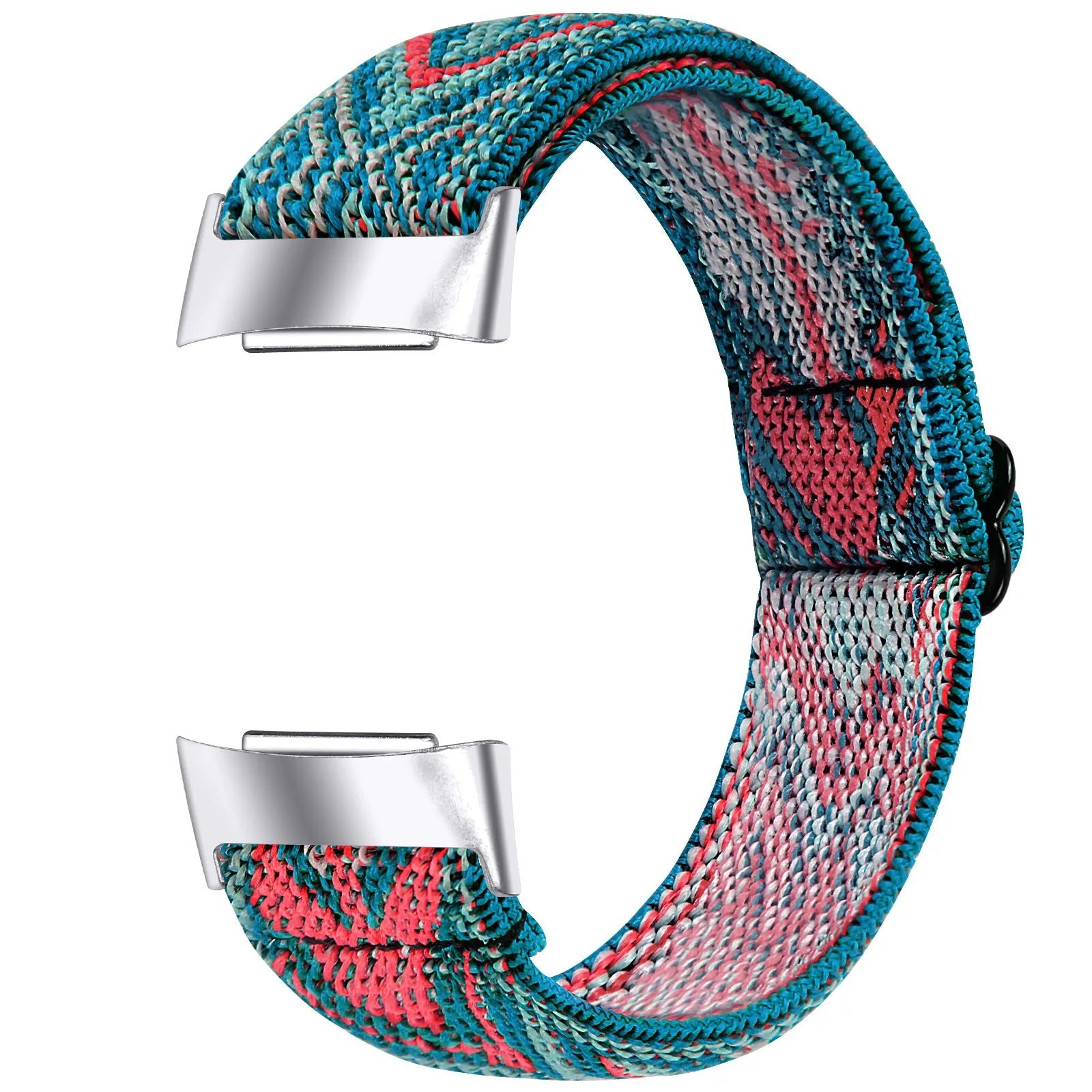 Printed elastic replacement watch strap for Fitbit Charge 6 in assorted colours on a white background