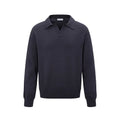 Man wearing a loose fit black acrylic pullover sweater for casual wear.