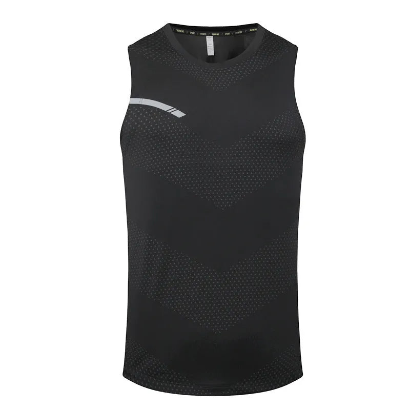 Men's solid colour quick-dry polyester sports tank top for summer outdoor activities.