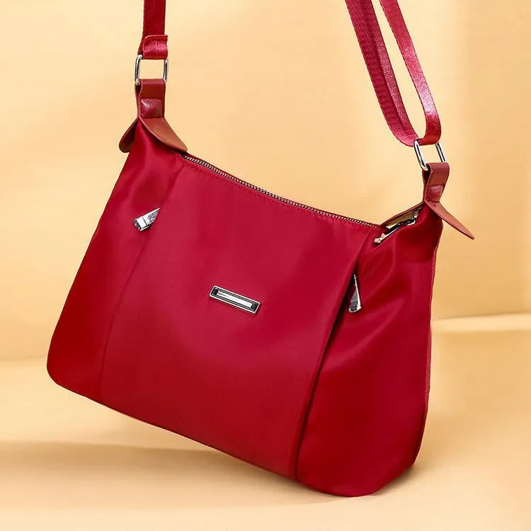 Oxford cloth women's crossbody shoulder bag, horizontal square shape, single strap, available in red, purple, blue, black