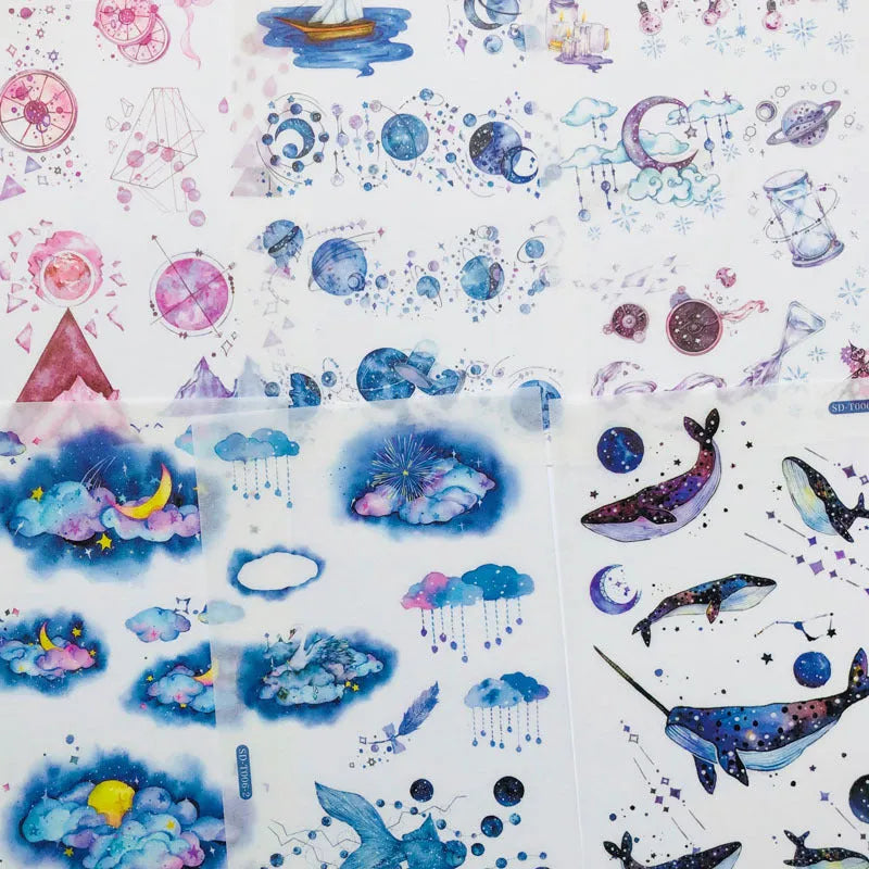 Abu Japanese paper sticker set with fantasy stars design measuring 10.5 by 14.1 centimetres