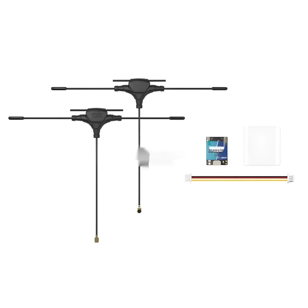 ELRS dual-band FPV receiver with metal case and two T-shaped antennas