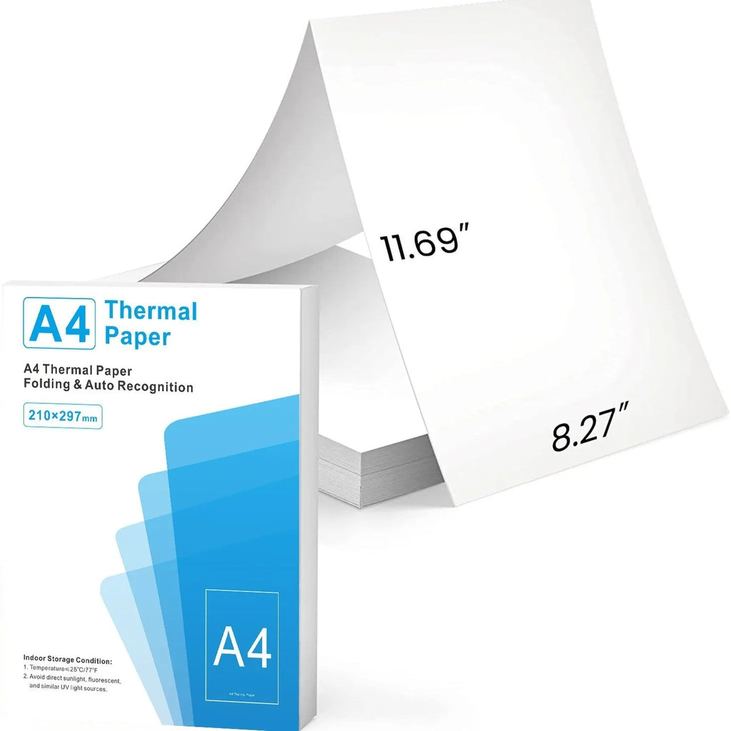 Pack of white A4 thermal paper sheets for portable thermal printers