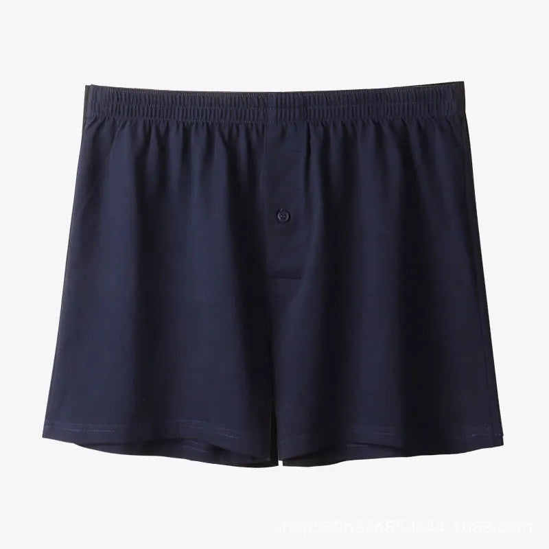 Men's pure cotton boxer shorts in black colour showing loose fit and high waist design