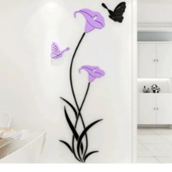Lily 3D stereo acrylic wall sticker in various sizes and colours including red, purple, pink, sky blue, silver, and gold