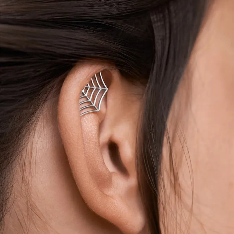 Spider web stud earrings geometric mesh design gold silver metal electroplated