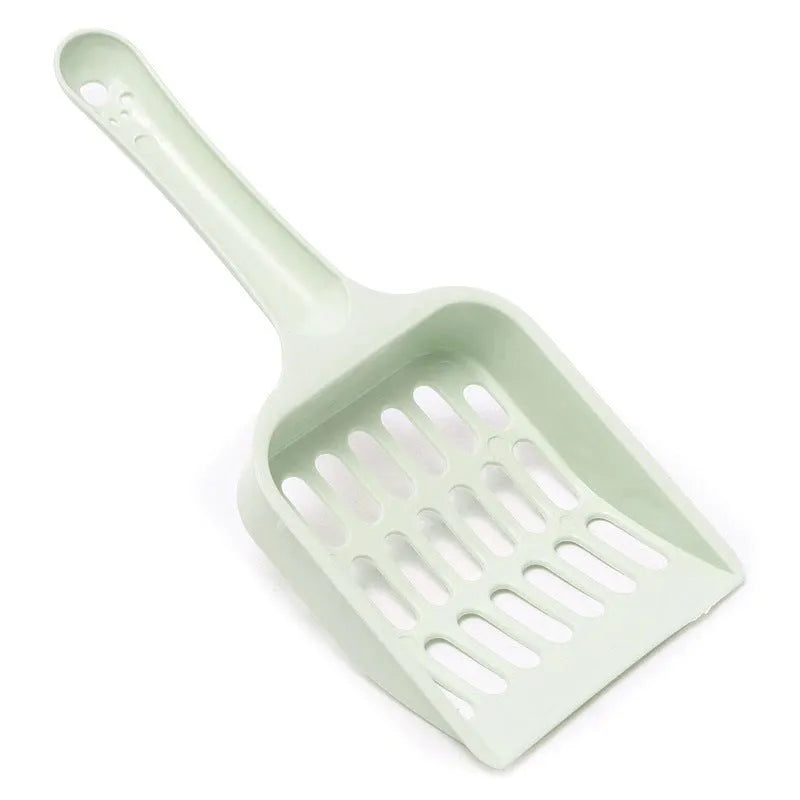 Blue plastic cat litter scoop showing 20cm length and 9cm width for pet tray cleaning