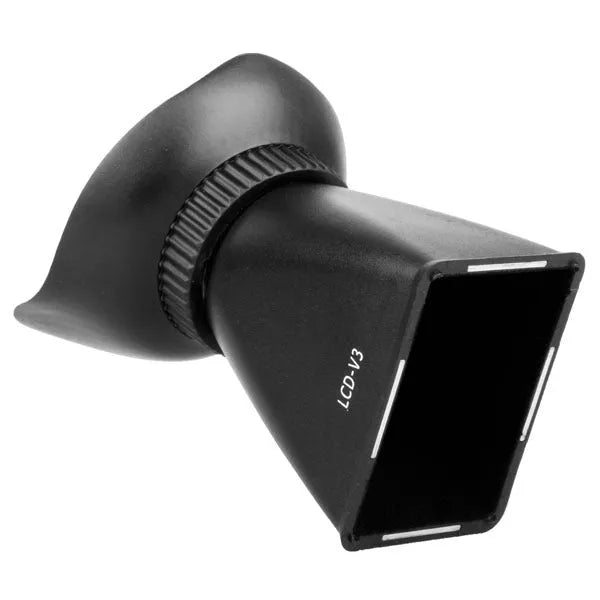 Black camera framing amplifier with optical lens attached to a DSLR LCD screen.