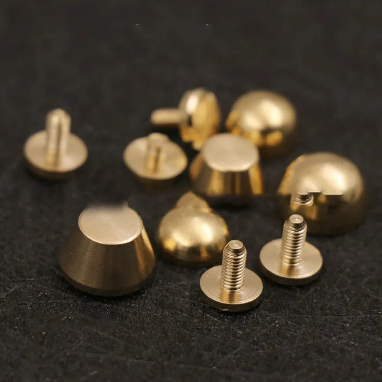 Brass decorative buckle for leatherworking with round and bucket foot nail styles
