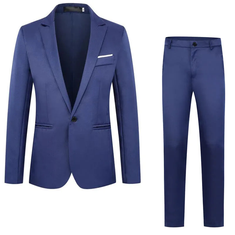 Men's loose-fit wedding suit jacket in various colours including black, blue, grey, and wine red.